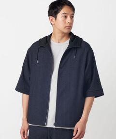 COMME CA ISM / コムサイズム ブルゾン | デニムライクストレッチ 5分袖フーデッドブルゾン