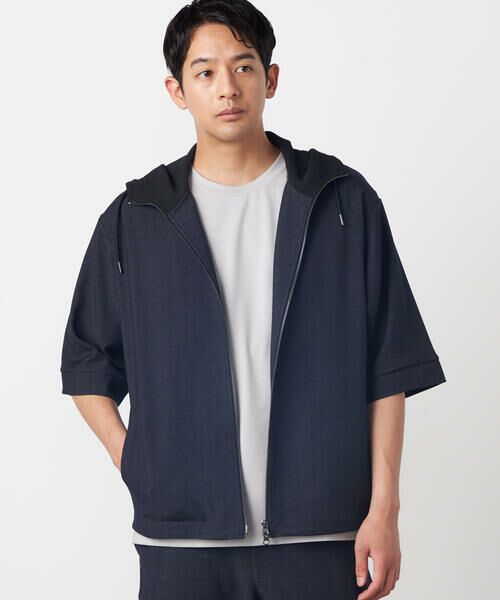 COMME CA ISM / コムサイズム ブルゾン | デニムライクストレッチ 5分袖フーデッドブルゾン | 詳細3