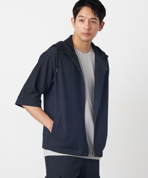 COMME CA ISM / コムサイズム ブルゾン | デニムライクストレッチ 5分袖フーデッドブルゾン | 詳細4