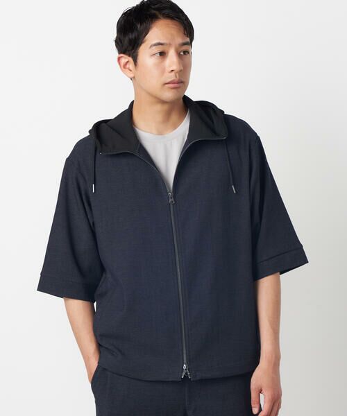 COMME CA ISM / コムサイズム ブルゾン | デニムライクストレッチ 5分袖フーデッドブルゾン | 詳細5