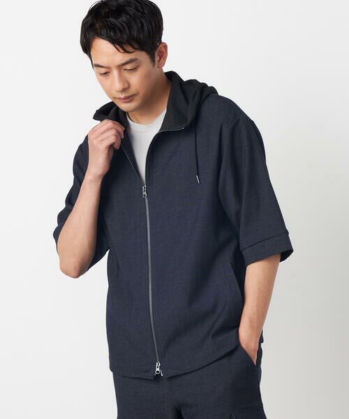 COMME CA ISM / コムサイズム ブルゾン | デニムライクストレッチ 5分袖フーデッドブルゾン | 詳細6