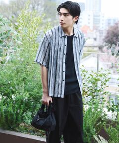 COMME CA ISM / コムサイズム シャツ・ブラウス | クロシェ編み風 ストライプ柄レース ショートポイントカラーシャツ