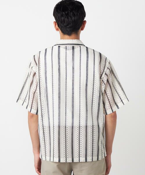 COMME CA ISM / コムサイズム シャツ・ブラウス | クロシェ編み風 ストライプ柄レース ショートポイントカラーシャツ | 詳細8