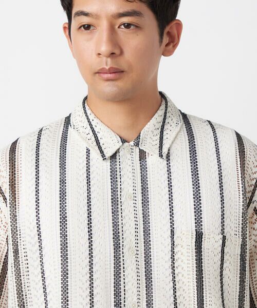 COMME CA ISM / コムサイズム シャツ・ブラウス | クロシェ編み風 ストライプ柄レース ショートポイントカラーシャツ | 詳細9