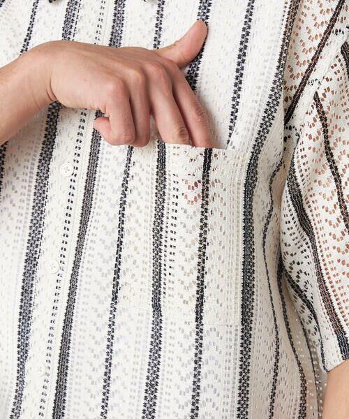COMME CA ISM / コムサイズム シャツ・ブラウス | クロシェ編み風 ストライプ柄レース ショートポイントカラーシャツ | 詳細10