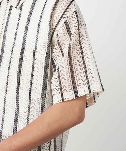 COMME CA ISM / コムサイズム シャツ・ブラウス | クロシェ編み風 ストライプ柄レース ショートポイントカラーシャツ | 詳細11