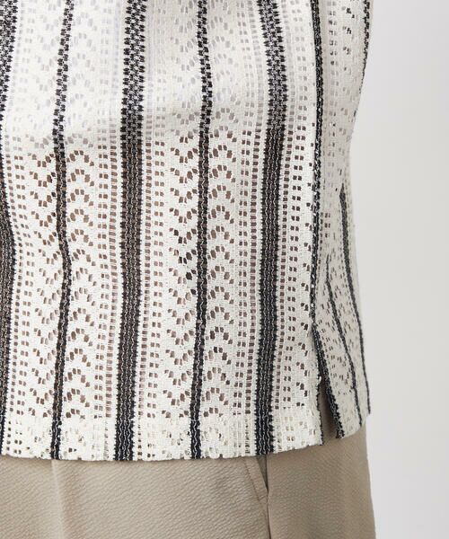 COMME CA ISM / コムサイズム シャツ・ブラウス | クロシェ編み風 ストライプ柄レース ショートポイントカラーシャツ | 詳細12