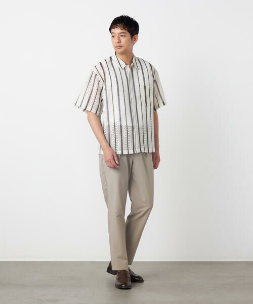 COMME CA ISM / コムサイズム シャツ・ブラウス | クロシェ編み風 ストライプ柄レース ショートポイントカラーシャツ | 詳細1