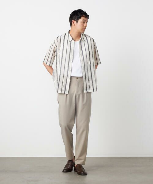 COMME CA ISM / コムサイズム シャツ・ブラウス | クロシェ編み風 ストライプ柄レース ショートポイントカラーシャツ | 詳細4