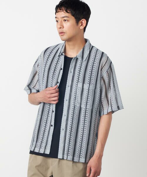 COMME CA ISM / コムサイズム シャツ・ブラウス | クロシェ編み風 ストライプ柄レース ショートポイントカラーシャツ | 詳細17