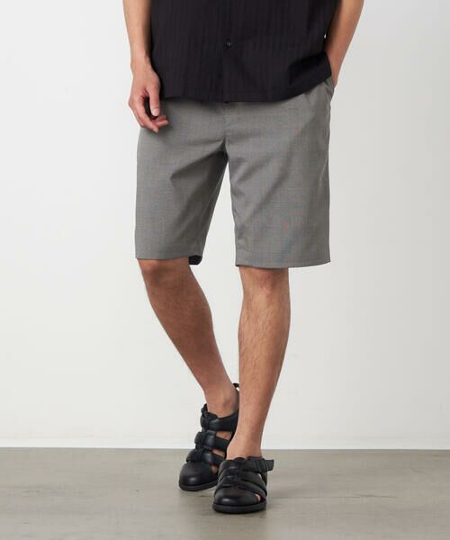 COMME CA ISM / コムサイズム ショート・ハーフ・半端丈パンツ | ポリエステルグレンチェックストレッチ ワンタックショートパンツ（グレー）
