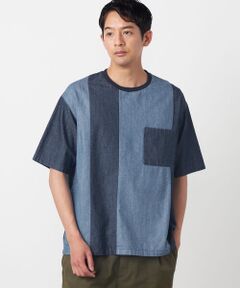 COMME CA ISM / コムサイズム Tシャツ | 6オンスコットンデニム 切り替え半袖Tシャツ