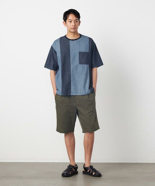 COMME CA ISM / コムサイズム Tシャツ | 6オンスコットンデニム 切り替え半袖Tシャツ | 詳細1
