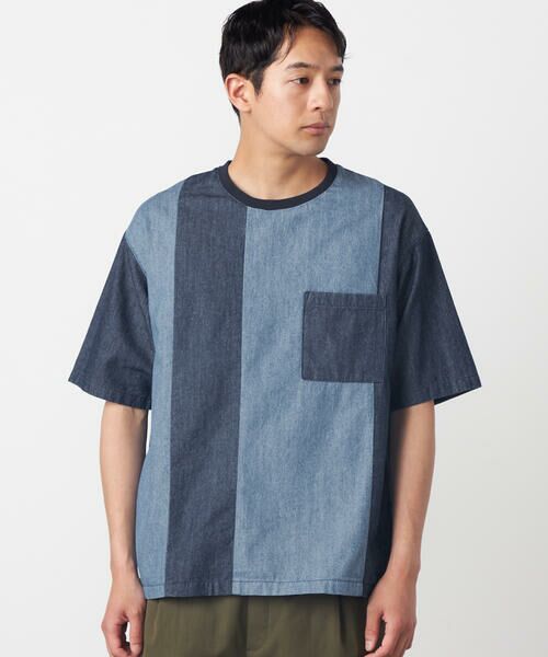 COMME CA ISM / コムサイズム Tシャツ | 6オンスコットンデニム 切り替え半袖Tシャツ | 詳細3