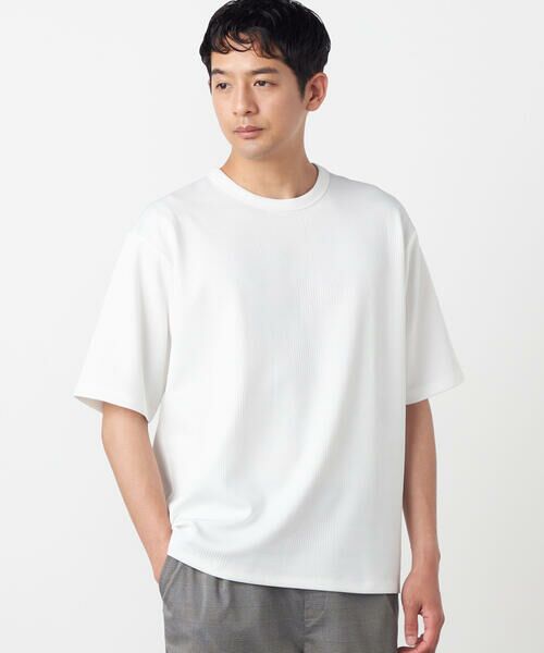 COMME CA ISM / コムサイズム Tシャツ | チェックジャガードＴシャツ（ホワイト）