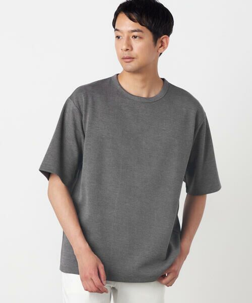 COMME CA ISM / コムサイズム Tシャツ | チェックジャガードＴシャツ（チャコール）