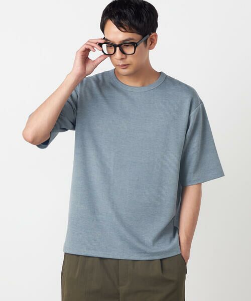 COMME CA ISM / コムサイズム Tシャツ | チェックジャガードＴシャツ（ブルー）