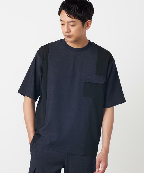 COMME CA ISM / コムサイズム カットソー | デニムライクストレッチ 半袖プルオーバー | 詳細3