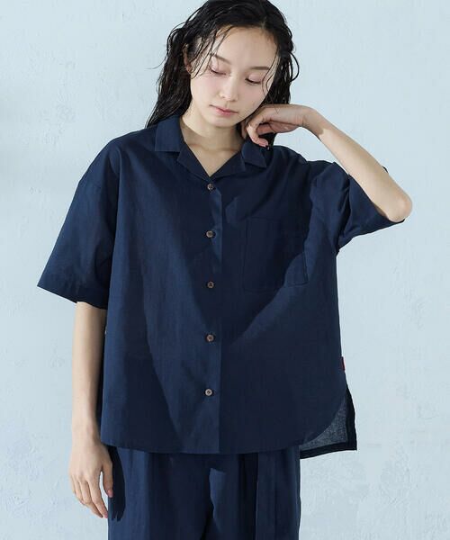 COMME CA ISM / コムサイズム シャツ・ブラウス | コットンリネン 半袖シャツ/セットアップ対応（ネイビー）