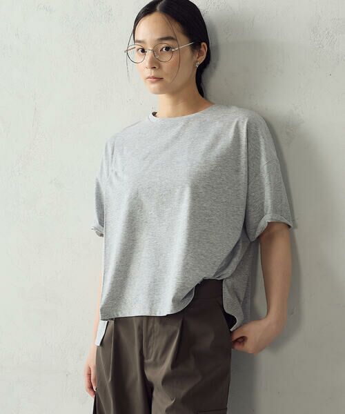 COMME CA ISM / コムサイズム カットソー | 【抗菌防臭・接触冷感】アシンメトリーTシャツ(グレー)