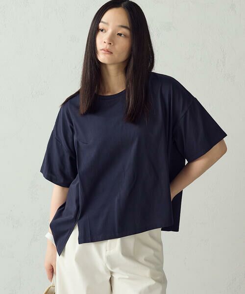 COMME CA ISM / コムサイズム カットソー | 【抗菌防臭・接触冷感】アシンメトリーTシャツ(ネイビー)