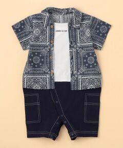COMME CA ISM / コムサイズム ロンパース | バンダナ柄プリント フェイクレイヤード カバーオール