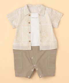 COMME CA ISM / コムサイズム ロンパース | バンダナ柄プリント フェイクレイヤード カバーオール