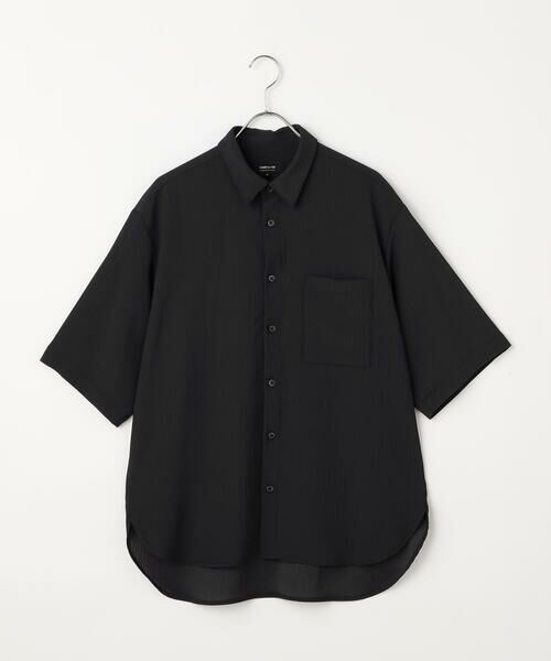 COMME CA ISM / コムサイズム シャツ・ブラウス | 楊柳ポリエステル ショートポイントカラー リラックス半袖シャツ（チャコール）