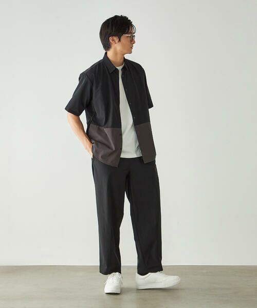 COMME CA ISM / コムサイズム シャツ・ブラウス | リップストップ ナイロンストレッチ 半袖ブロッキングシャツ / セットアップ対応 | 詳細1