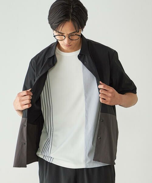 COMME CA ISM / コムサイズム シャツ・ブラウス | リップストップ ナイロンストレッチ 半袖ブロッキングシャツ / セットアップ対応 | 詳細4