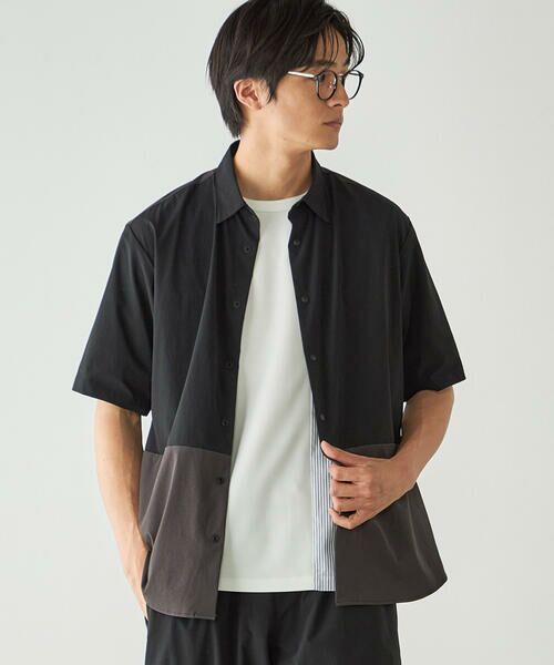 COMME CA ISM / コムサイズム シャツ・ブラウス | リップストップ ナイロンストレッチ 半袖ブロッキングシャツ / セットアップ対応 | 詳細5