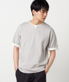 COMME CA ISM / コムサイズム Tシャツ | 【接触冷感】USAコットン フェイクレイヤード キーネックTシャツ