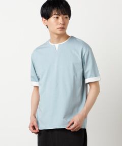 COMME CA ISM / コムサイズム Tシャツ | 【接触冷感】USAコットン フェイクレイヤード キーネックTシャツ