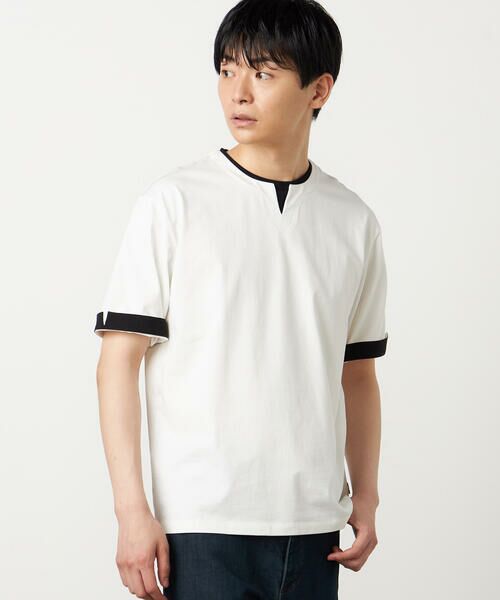 COMME CA ISM / コムサイズム Tシャツ | 【接触冷感】USAコットン フェイクレイヤード キーネックTシャツ | 詳細3