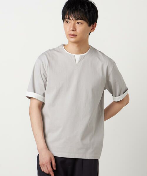 COMME CA ISM / コムサイズム Tシャツ | 【接触冷感】USAコットン フェイクレイヤード キーネックTシャツ | 詳細7
