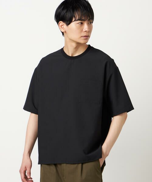COMME CA ISM / コムサイズム Tシャツ | ポリエステル シアサッカー 布帛Tシャツ(チャコール)