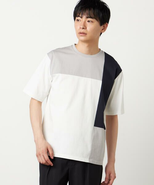 COMME CA ISM / コムサイズム Tシャツ | 【接触冷感】USAコットン ブロッキングTシャツ(ホワイト)