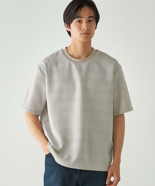 COMME CA ISM / コムサイズム Tシャツ | リンクスボーダーTシャツ(ライトグレー)