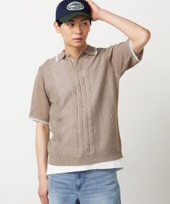 COMME CA ISM / コムサイズム ニット・セーター | リネンライク ケーブルニット ポロシャツ