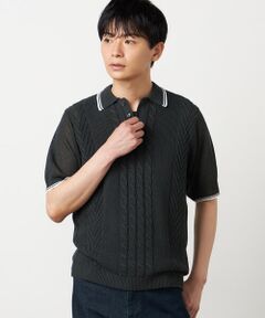 COMME CA ISM / コムサイズム ニット・セーター | リネンライク ケーブルニット ポロシャツ