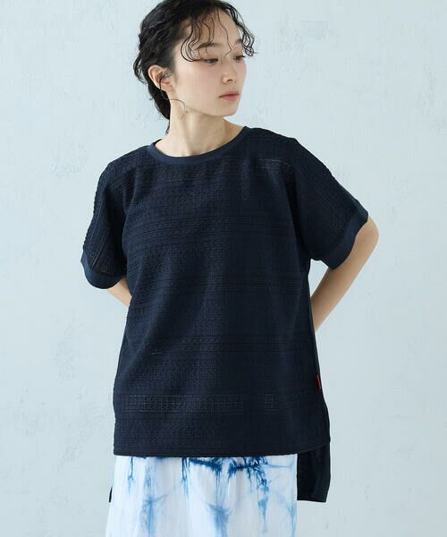 COMME CA ISM / コムサイズム カットソー | カットジャガード 切り替えTシャツ（ネイビー）