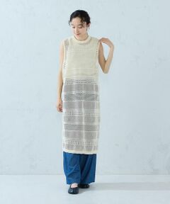 COMME CA ISM / コムサイズム ベスト | 2WAY透かし編み ロングニットジレ