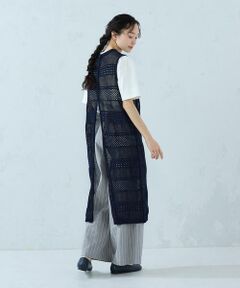 COMME CA ISM / コムサイズム ベスト | 2WAY透かし編み ロングニットジレ