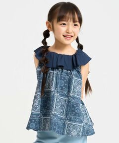 COMME CA ISM / コムサイズム ロング・マキシ丈ワンピース | バンダナ柄プリント 衿フリル ノースリーブブラウス