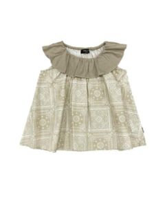 COMME CA ISM / コムサイズム ロング・マキシ丈ワンピース | バンダナ柄プリント 衿フリル ノースリーブブラウス