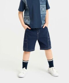 COMME CA ISM / コムサイズム ショート・ハーフ・半端丈パンツ | コットンナチュラルストレッチ 配色ステッチ切替ハーフパンツ