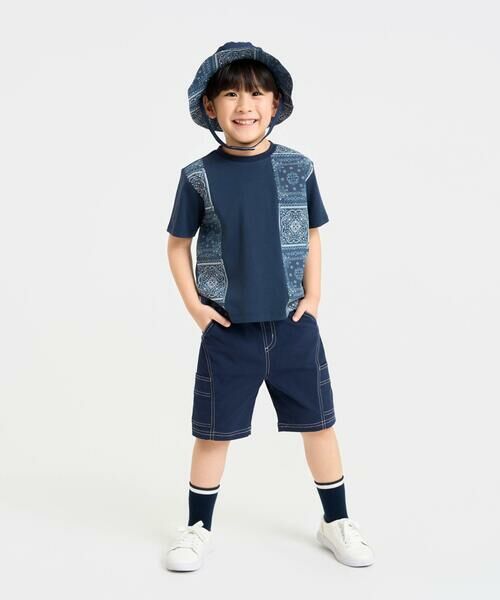 COMME CA ISM / コムサイズム ショート・ハーフ・半端丈パンツ | コットンナチュラルストレッチ 配色ステッチ切替ハーフパンツ | 詳細1