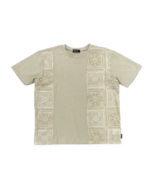 COMME CA ISM / コムサイズム Tシャツ | バンダナ柄プリント 切替半袖Tシャツ（ベージュ）