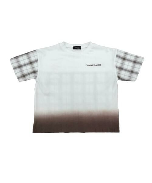 COMME CA ISM / コムサイズム Tシャツ | サッカーチェック 切替グラデーション染め 半袖Tシャツ（ブラウン）