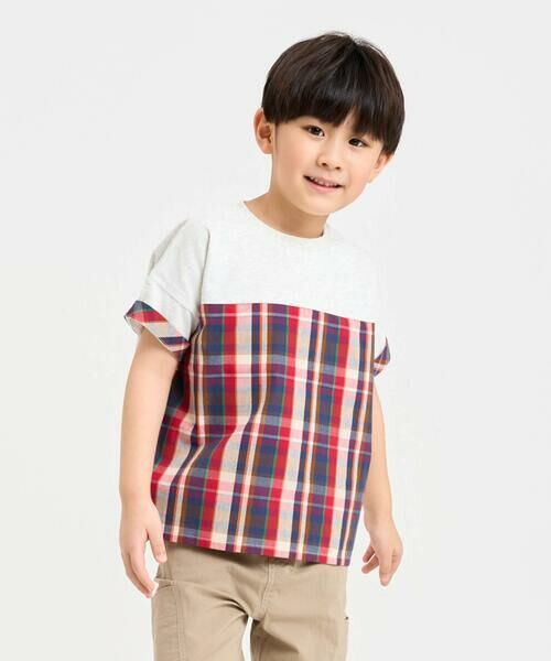 COMME CA ISM / コムサイズム Tシャツ | マドラスチェック 半袖Tシャツ（レッド系）